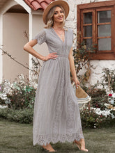 Maxikleid mit V-Ausschnitt, kurzen Ärmeln, lässiges langes Kleid